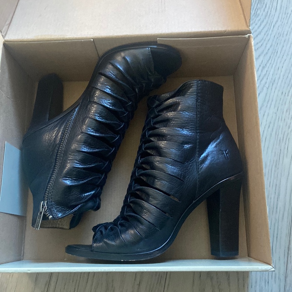 Black Sofia Braided Leather Peep Toe